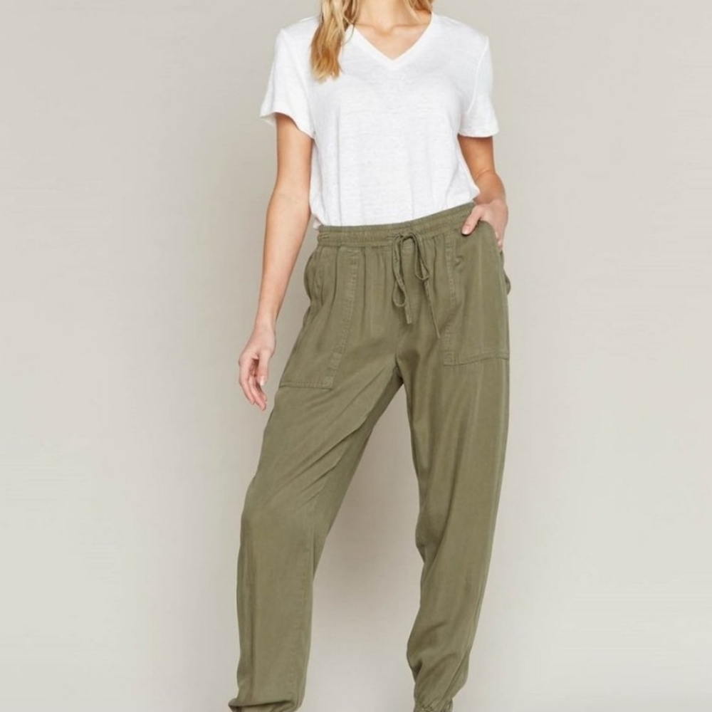 Thread & Supply Army Green Ruched Hem Jogger Pants